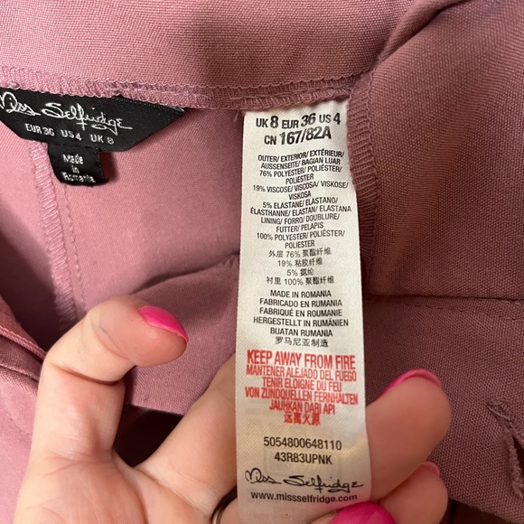 Pink paperbag pants Miss Selfridge tie belt Sz 4 pleated good condition dusty - Picture 4 of 6